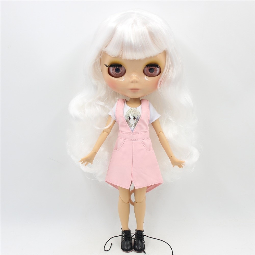 Neo Blythe Doll with White Hair, Tan Skin, Shiny Face & Jointed Body White Hair Factory Blythe Doll Shiny Face Factory Blythe Doll Tan Skin Factory Blythe Doll