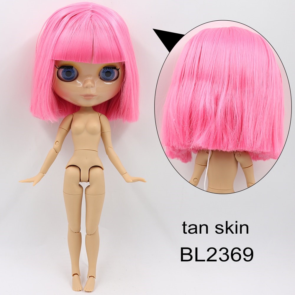 Neo Blythe Doll with Pink Hair, Tan Skin, Shiny Face & Jointed Body Pink Hair Factory Blythe Doll Shiny Face Factory Blythe Doll Tan Skin Factory Blythe Doll