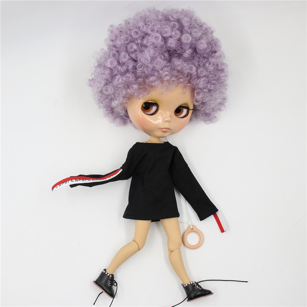 Neo Blythe Doll with Purple Hair, Tan Skin, Shiny Face & Jointed Body Purple Hair Nude Blythe Doll Shiny Face Nude Blythe Doll Tan Skin Nude Blythe Doll