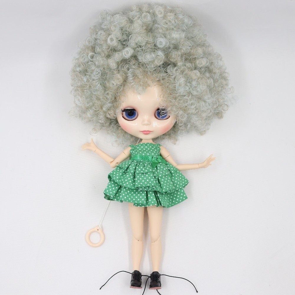 Neo Blythe Doll with Grey Hair, White Skin, Shiny Face & Jointed Body Grey Hair Factory Blythe Doll Shiny Face Factory Blythe Doll White Skin Factory Blythe Doll