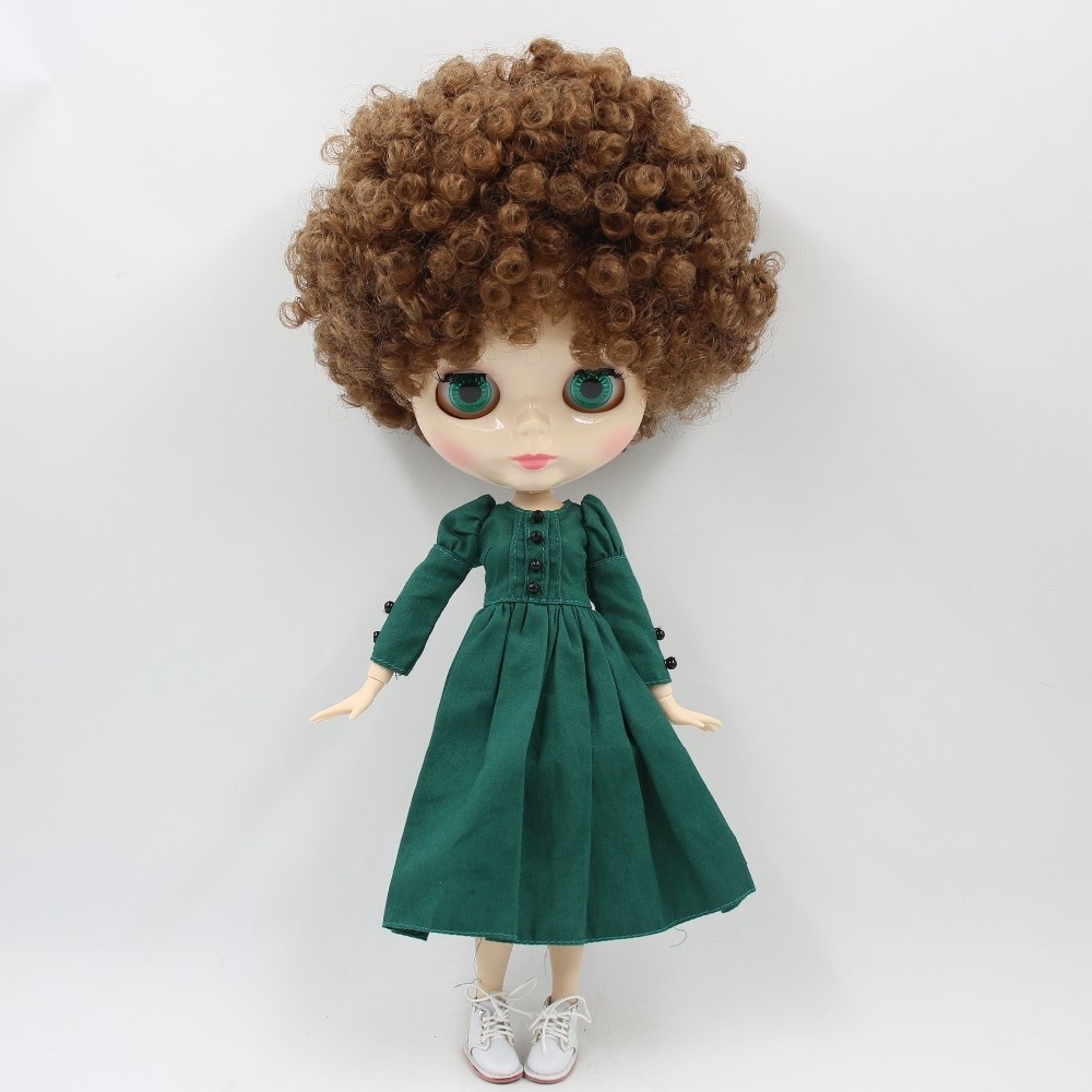 Neo Blythe Doll with Brown Hair, White Skin, Shiny Face & Jointed Body Brown Hair Factory Blythe Doll Shiny Face Factory Blythe Doll White Skin Factory Blythe Doll
