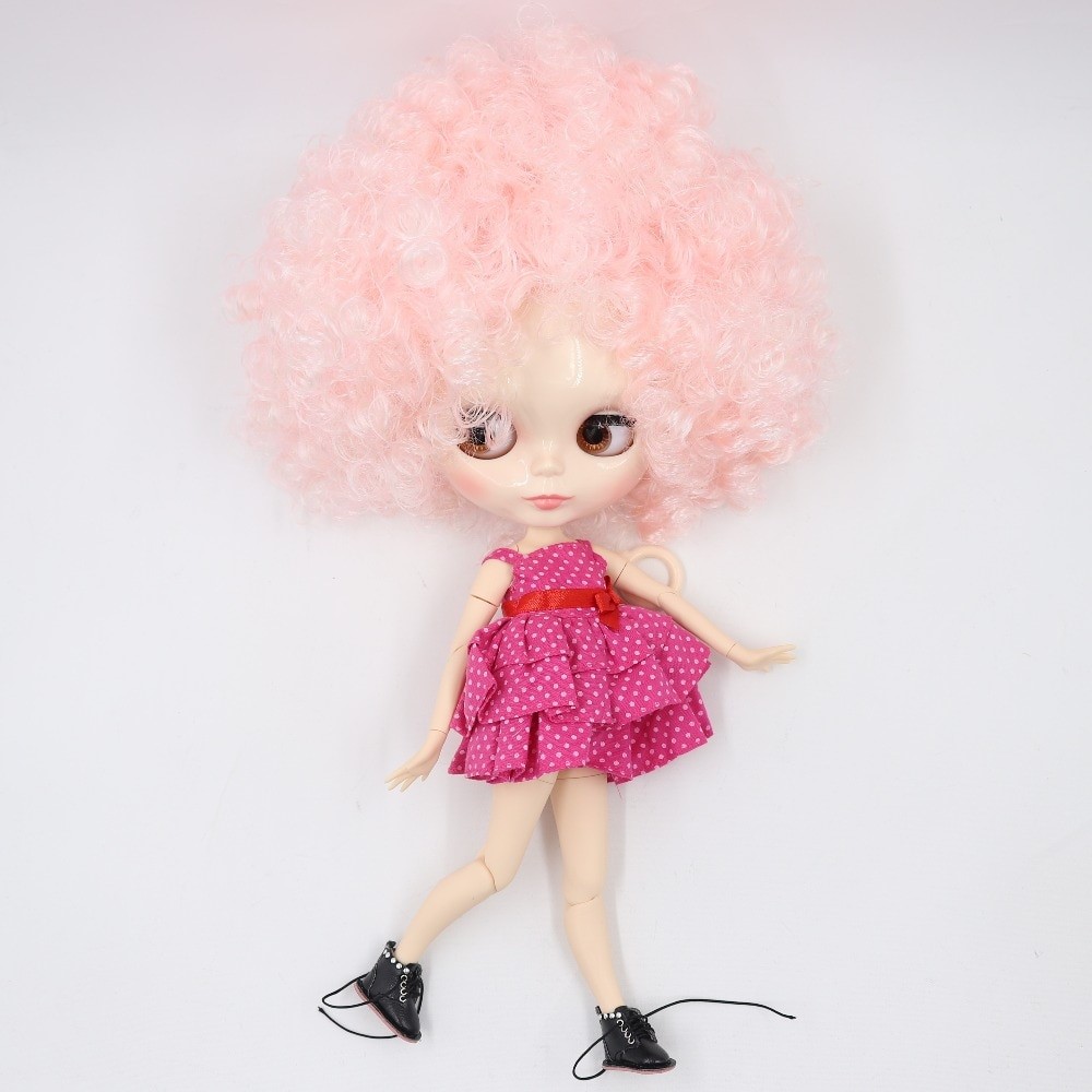 Neo Blythe Doll with Pink Hair, White Skin, Shiny Face & Jointed Body Pink Hair Factory Blythe Doll Shiny Face Factory Blythe Doll White Skin Factory Blythe Doll