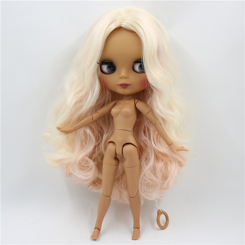 Neo Blythe Doll with Pink Hair, Dark Skin, Matte Face & Jointed Body Pink Hair Nude Blythe Doll Dark Skin Nude Blythe Doll Matte Face Nude Blythe Doll