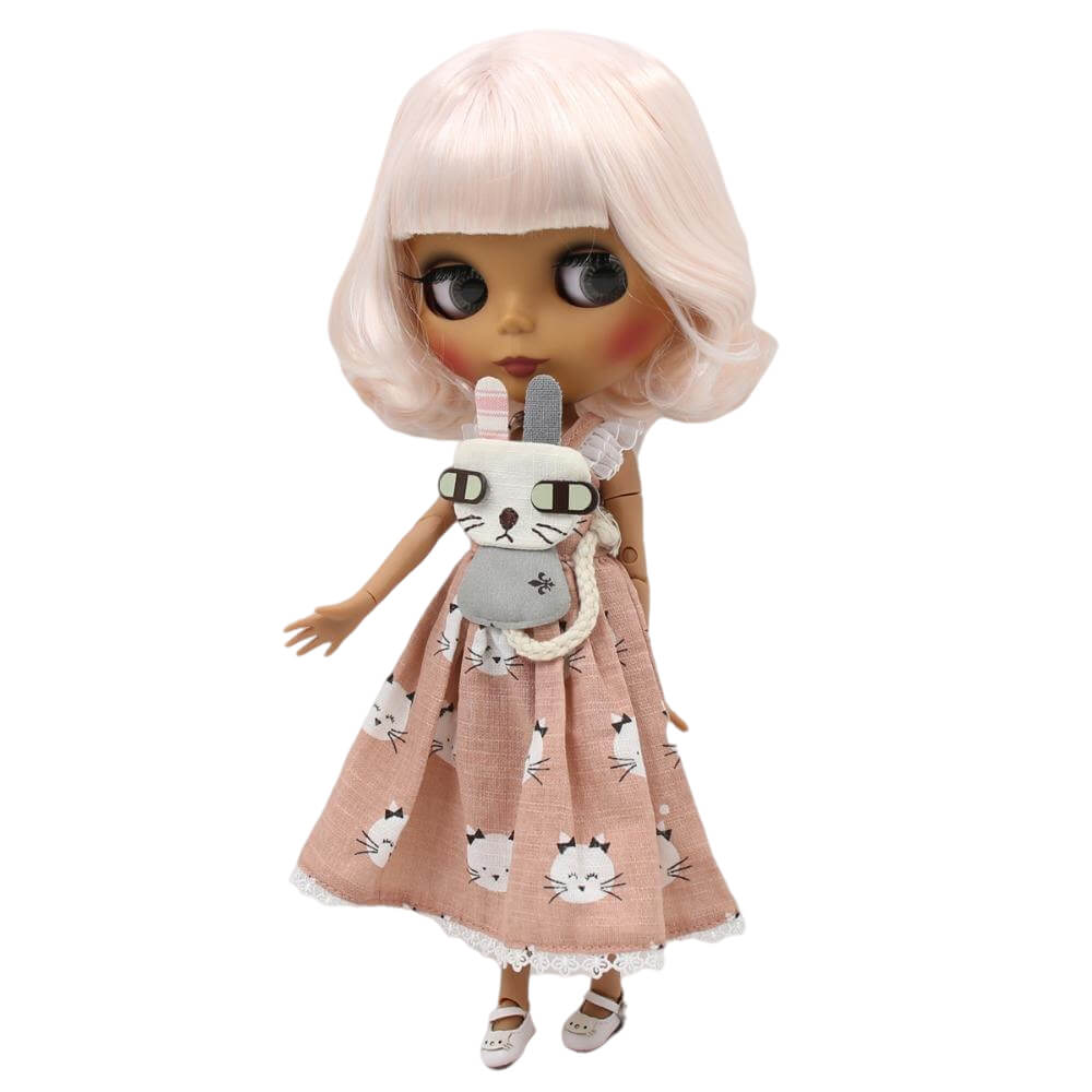 Belinda – Prämie Custom Blythe Puppe mit süßem Gesicht dunkler Haut Custom Blythe Puppe Mattes Gesicht Custom Blythe Puppe rosa Haare Custom Blythe Puppe