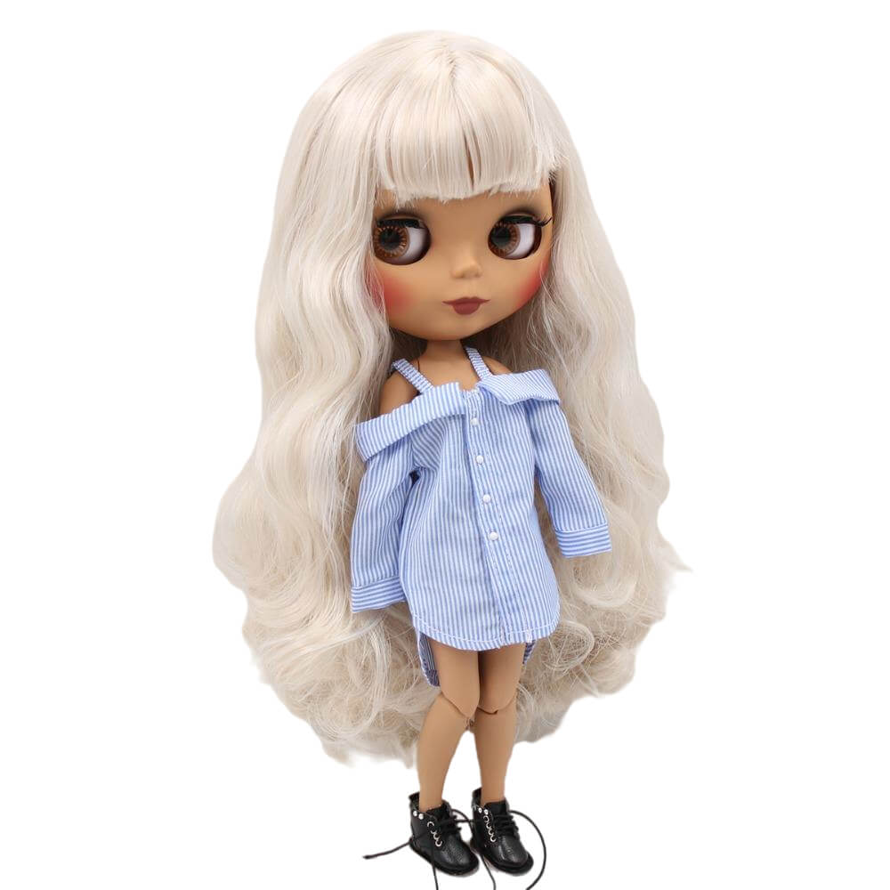 Kristy – Premium Custom Blythe Doll with Cute Face Dark Skin Custom Blythe Doll Matte Face Custom Blythe Doll Multi-Color Hair Custom Blythe Doll