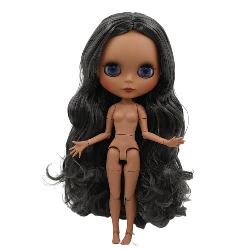 Neo Blythe Doll with Black Hair, Dark Skin, Matte Face & Jointed Body Black Hair Nude Blythe Doll Dark Skin Nude Blythe Doll Matte Face Nude Blythe Doll