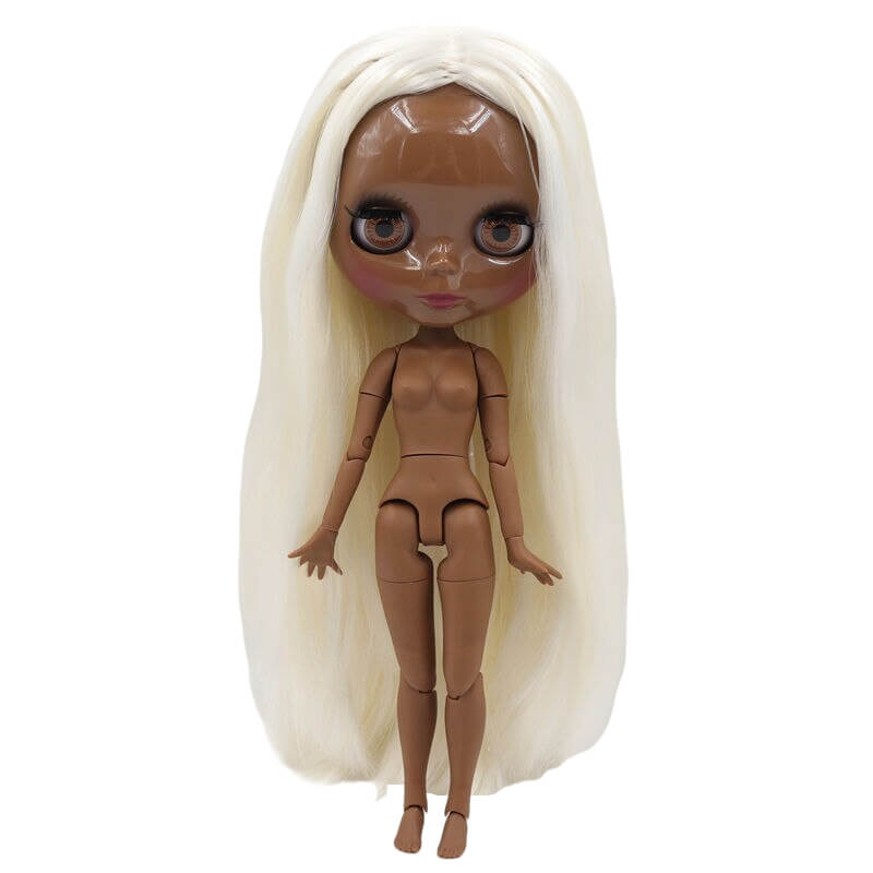 Neo Blythe Doll with Blonde Hair, Black skin, Shiny Face & Jointed Body Blonde Hair Factory Blythe Doll Black Skin Factory Blythe Doll Shiny Face Factory Blythe Doll