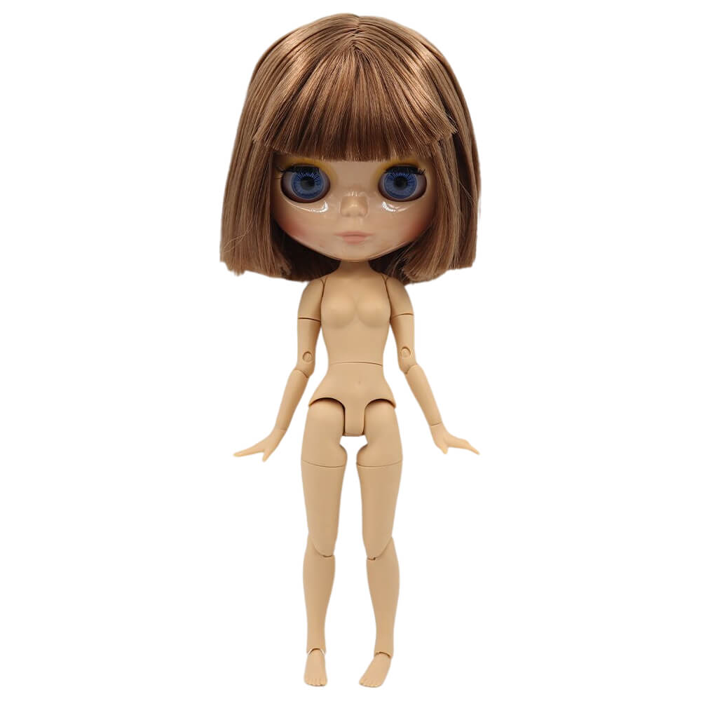 Neo Blythe Doll with Brown Hair, Tan Skin, Shiny Face & Jointed Body Brown Hair Factory Blythe Doll Shiny Face Factory Blythe Doll Tan Skin Factory Blythe Doll