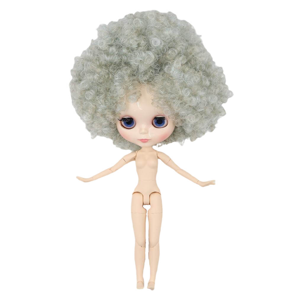Neo Blythe Doll with Grey Hair, White Skin, Shiny Face & Jointed Body Grey Hair Factory Blythe Doll Shiny Face Factory Blythe Doll White Skin Factory Blythe Doll