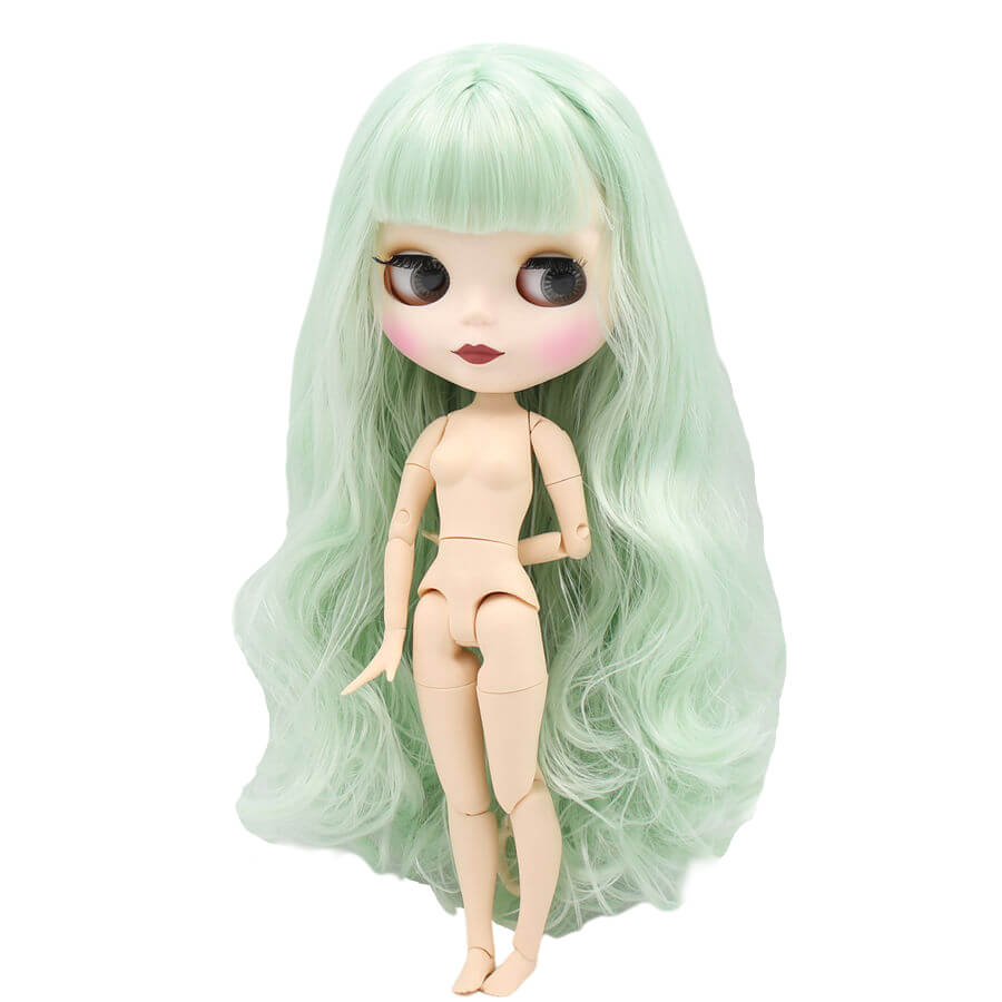 Neo Blythe Doll with Mint Hair, White Skin, Matte Face & Jointed Body Mint Hair Factory Blythe Doll Matte Face Factory Blythe Doll White Skin Factory Blythe Doll
