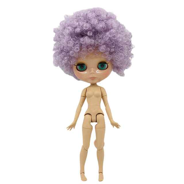 Neo Blythe Doll with Purple Hair, Tan Skin, Shiny Face & Jointed Body Purple Hair Nude Blythe Doll Shiny Face Nude Blythe Doll Tan Skin Nude Blythe Doll