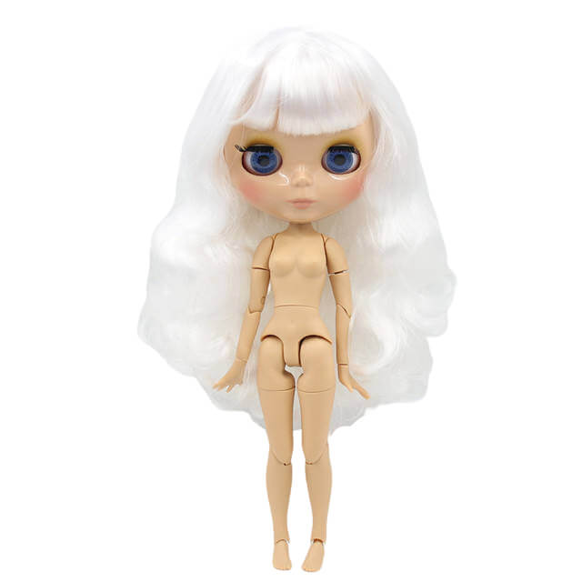 Neo Blythe Doll with White Hair, Tan Skin, Shiny Face & Jointed Body White Hair Nude Blythe Doll Shiny Face Nude Blythe Doll Tan Skin Nude Blythe Doll