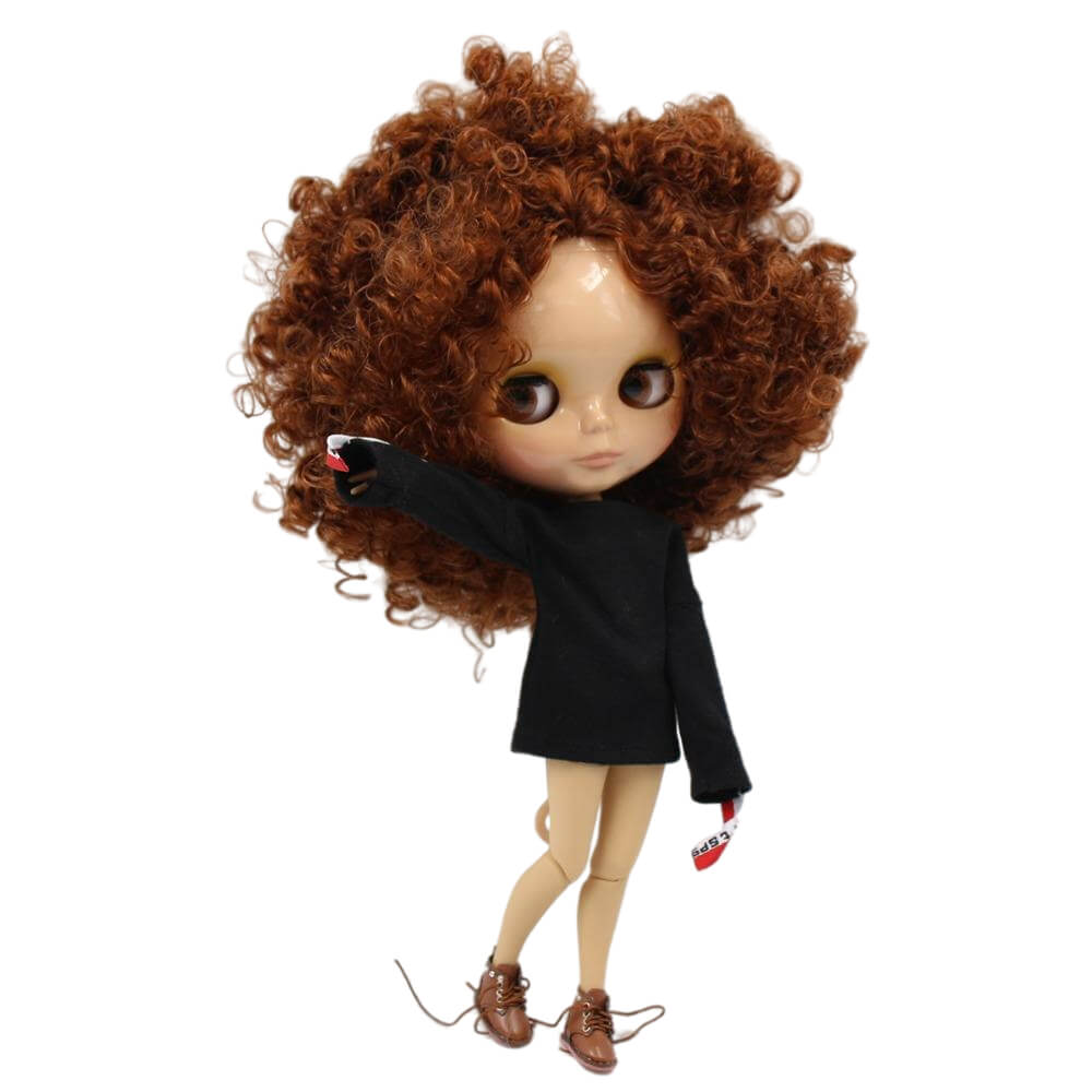 Tina – Premium Custom Blythe Doll with Cute Face Brown Hair Custom Blythe Doll Shiny Face Custom Blythe Doll Tan Skin Custom Blythe Doll