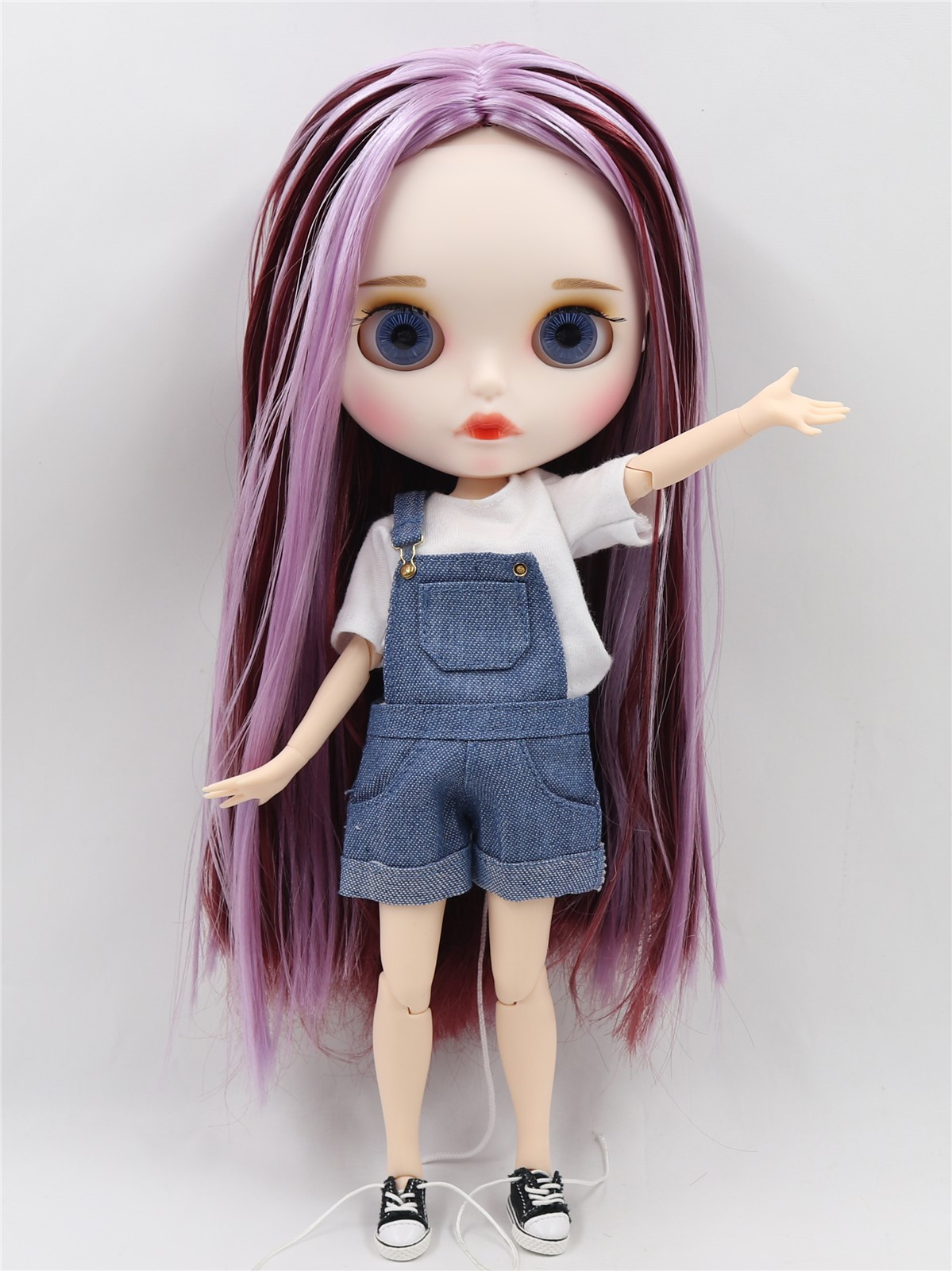 Neo Blythe Doll with Purple Hair, White Skin, Matte Face & Jointed Body Matte Face Factory Blythe Doll Purple Hair Factory Blythe Doll White Skin Factory Blythe Doll