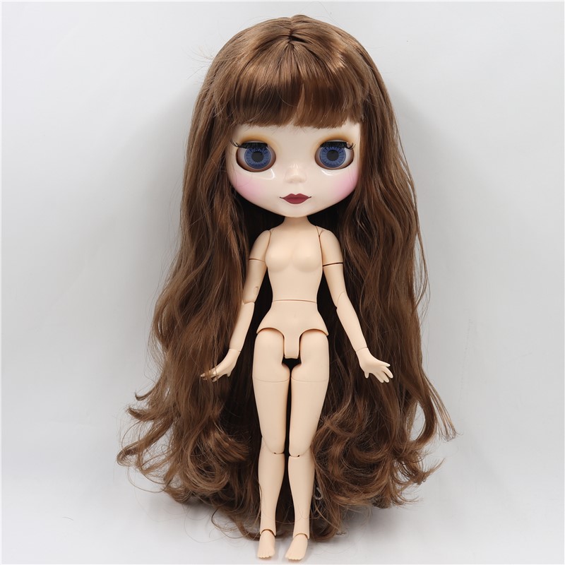 Neo Blythe Doll with Brown Hair, White Skin, Shiny Face & Jointed Body Brown Hair Factory Blythe Doll Shiny Face Factory Blythe Doll White Skin Factory Blythe Doll