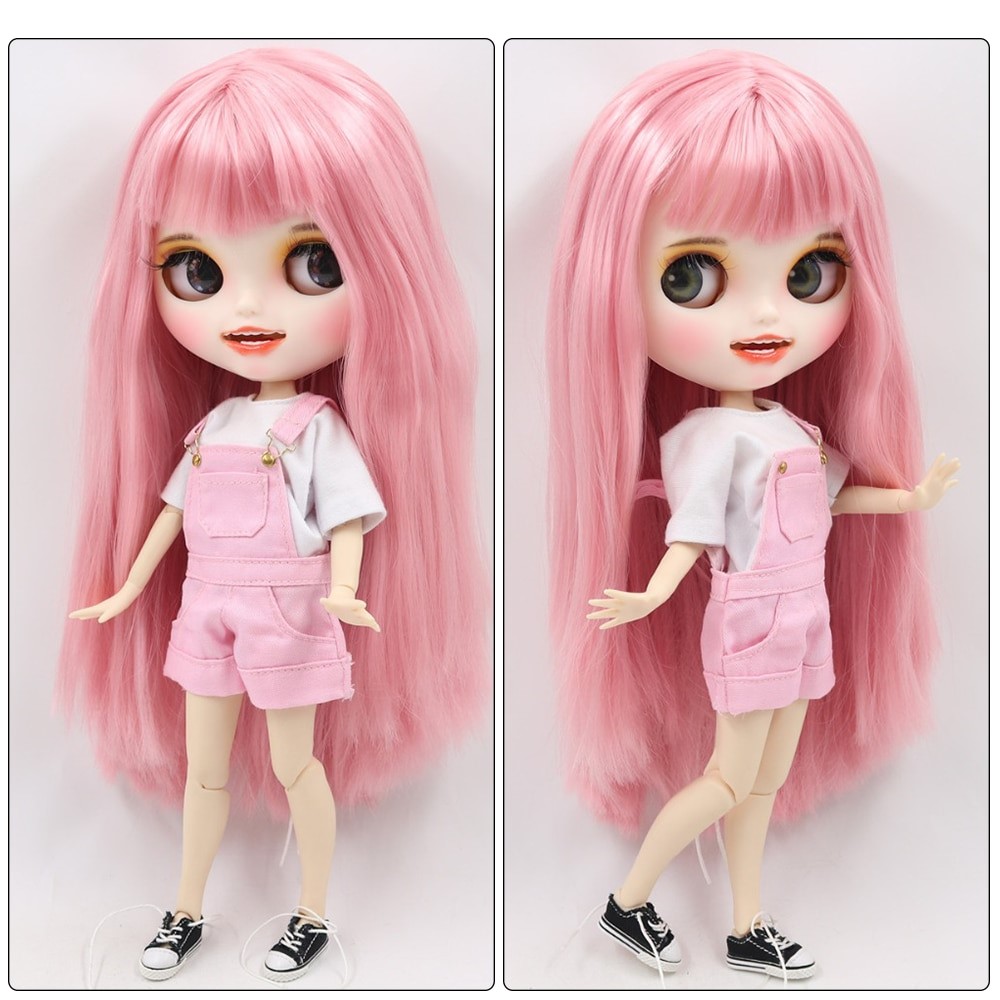 Neo Blythe Doll with Pink Hair, White Skin, Matte Face & Jointed Body Pink Hair Factory Blythe Doll Matte Face Factory Blythe Doll White Skin Factory Blythe Doll