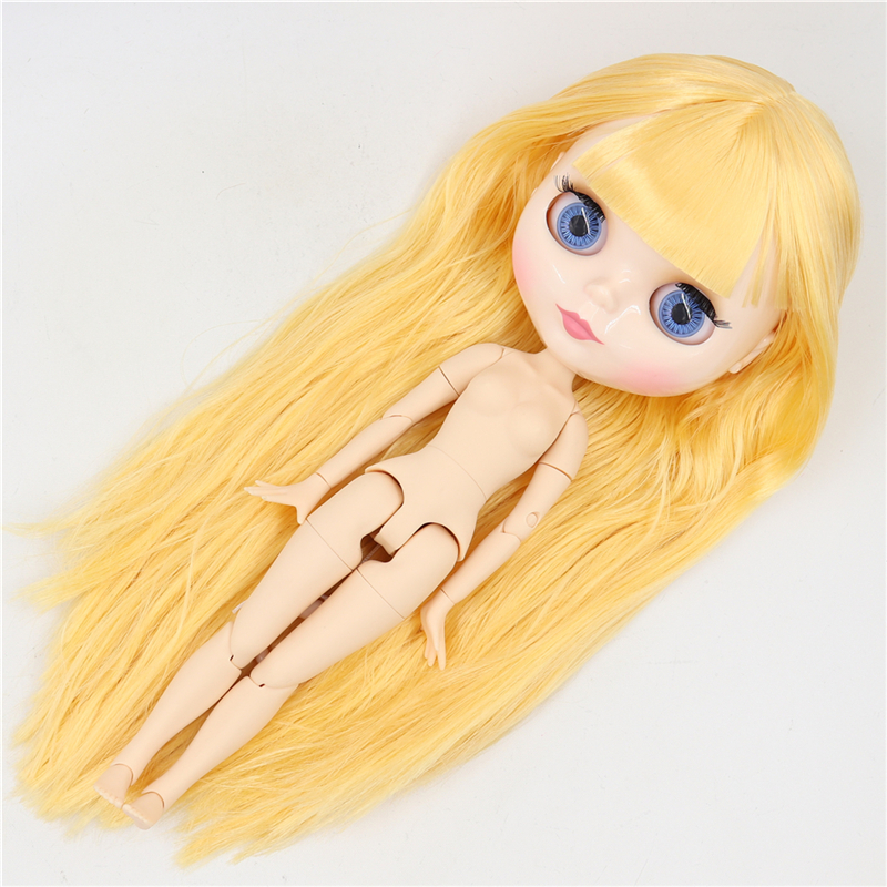 Neo Blythe Docka med gult hår, vit hud, glänsande ansikte & ledkropp Yellow Hair Factory Blythe Docka Shiny Face Factory Blythe Doll White Skin Factory Blythe Docka