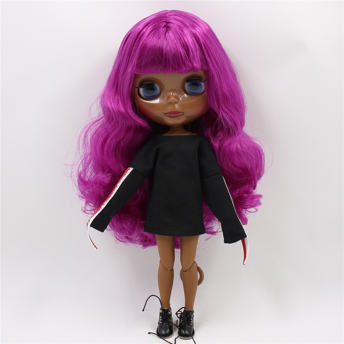Neo Blythe Doll with Pink Hair, Black skin, Shiny Face & Jointed Body Black Skin Nude Blythe Doll Pink Hair Nude Blythe Doll Shiny Face Nude Blythe Doll