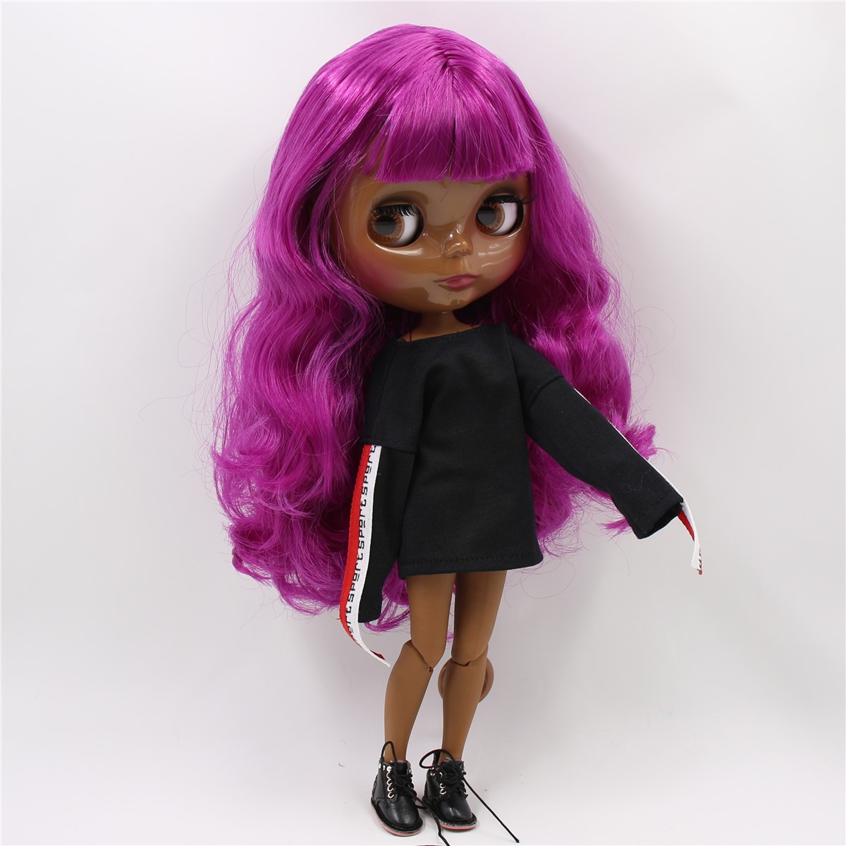 Neo Blythe Doll with Pink Hair, Black skin, Shiny Face & Jointed Body Black Skin Nude Blythe Doll Pink Hair Nude Blythe Doll Shiny Face Nude Blythe Doll