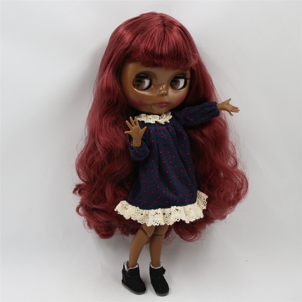 Neo Blythe Doll with Pink Hair, Black skin, Shiny Face & Jointed Body Black Skin Factory Blythe Doll Pink Hair Factory Blythe Doll Shiny Face Factory Blythe Doll