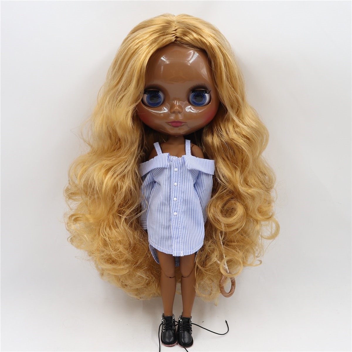 Neo Blythe Doll with Pink Hair, Black skin, Shiny Face & Jointed Body Black Skin Factory Blythe Doll Pink Hair Factory Blythe Doll Shiny Face Factory Blythe Doll