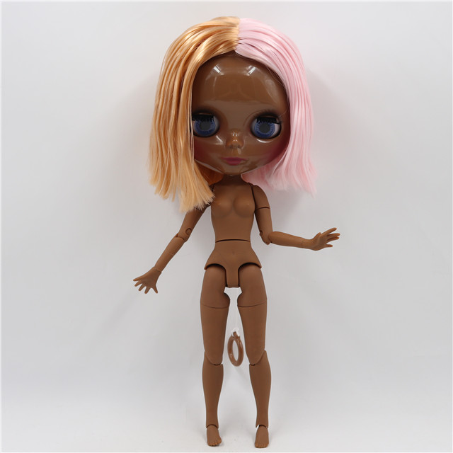 Neo Blythe Doll with Multi-Color Hair, Black skin, Shiny Face & Jointed Body Black Skin Factory Blythe Doll Multi-Color Hair Factory Blythe Doll Shiny Face Factory Blythe Doll
