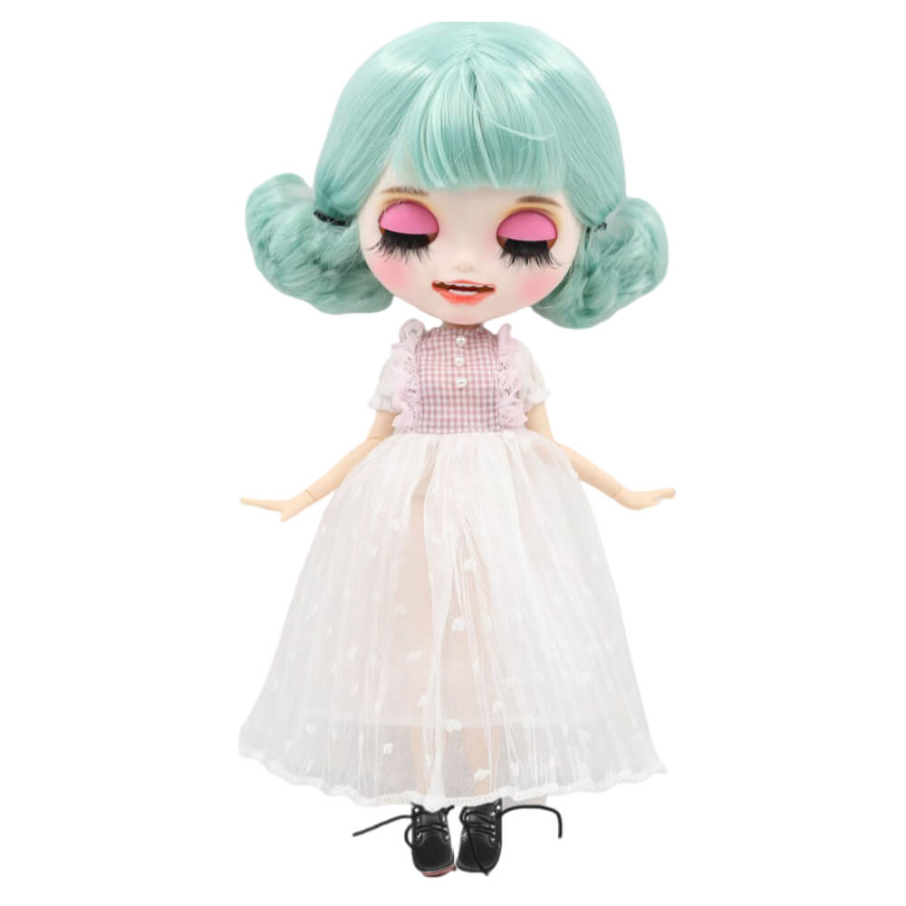 Adia - Премиум Custom Blythe Кукла с усмихнато лице матово лице Custom Blythe Кукла мента коса Custom Blythe Кукла Бяла кожа Custom Blythe кукла