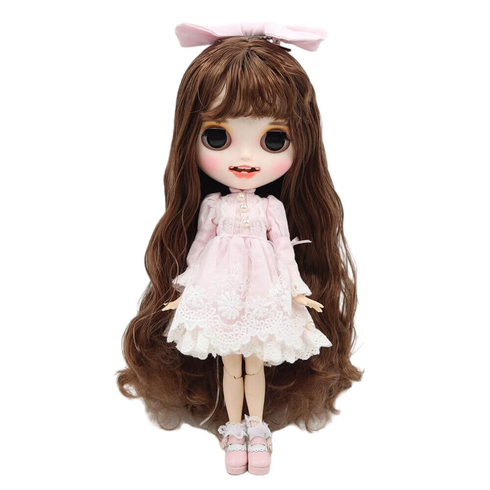 Ani – Premium Custom Blythe Doll with Smiling Face Brown Hair Custom Blythe Doll Matte Face Custom Blythe Doll White Skin Custom Blythe Doll