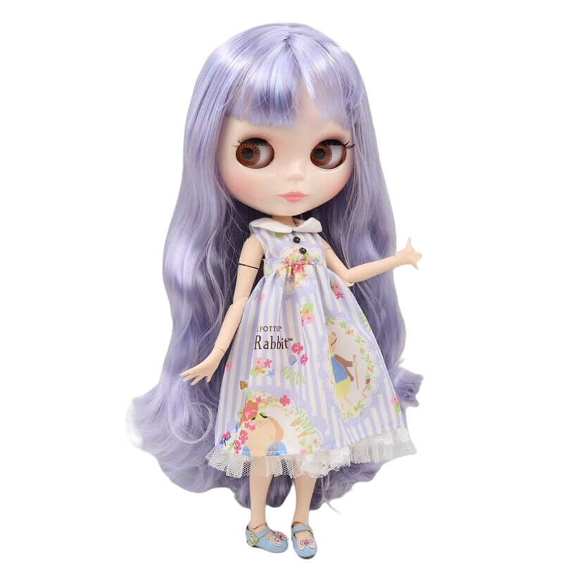 Emmie – Premium Custom Blythe Doll with Cute Face Purple Hair Custom Blythe Doll Shiny Face Custom Blythe Doll White Skin Custom Blythe Doll