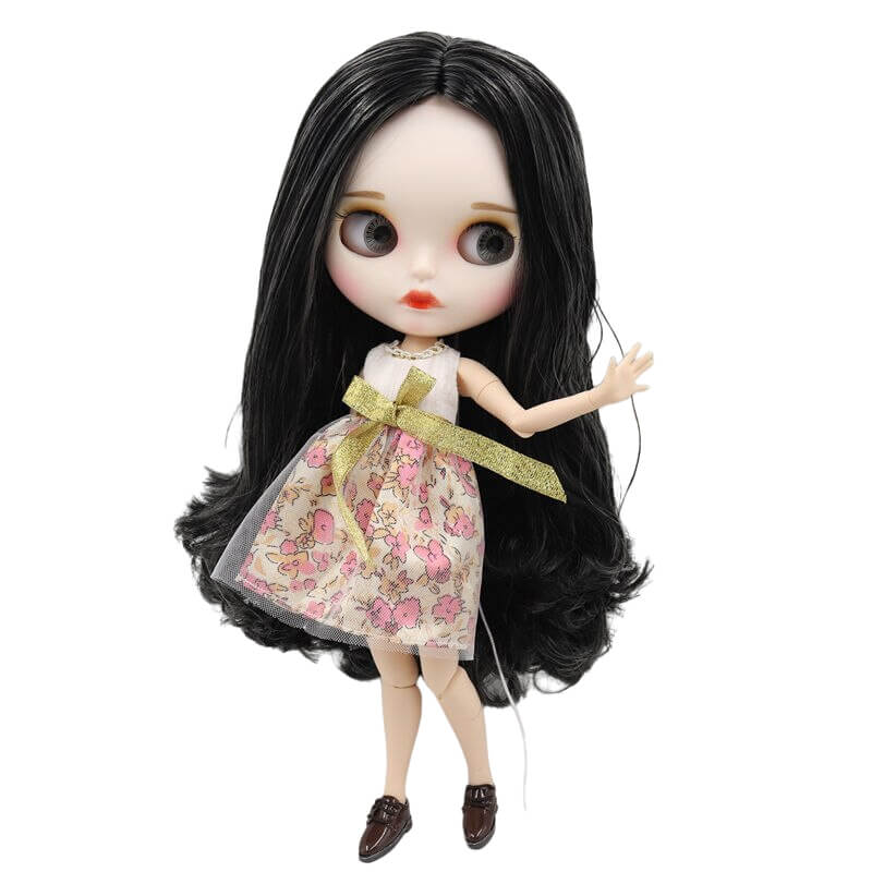 Greta – Premium Custom Blythe Doll with Calm Face Black Hair Custom Blythe Doll Matte Face Custom Blythe Doll White Skin Custom Blythe Doll