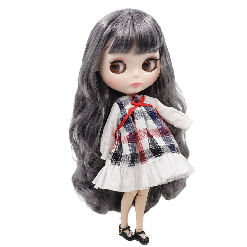 Julie – Premium Custom Blythe Doll with Cute Face Grey Hair Custom Blythe Doll Shiny Face Custom Blythe Doll White Skin Custom Blythe Doll