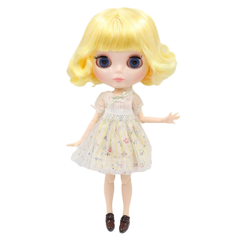 Karina – Premium Custom Blythe Doll with Cute Face Shiny Face Custom Blythe Doll White Skin Custom Blythe Doll Yellow Hair Custom Blythe Doll
