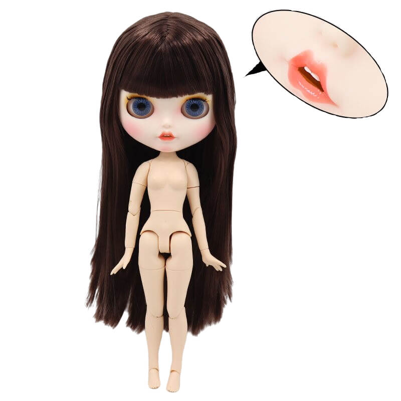 Neo Blythe Doll with Brown Hair, White Skin, Matte Face & Jointed Body Brown Hair Nude Blythe Doll Matte Face Nude Blythe Doll White Skin Nude Blythe Doll