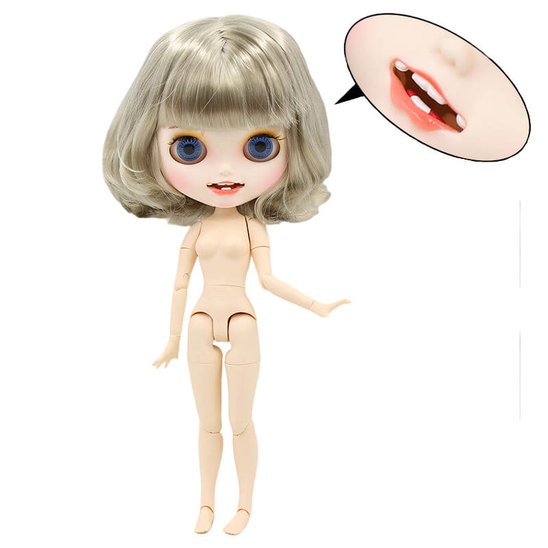 Neo Blythe Doll with Grey Hair, White Skin, Matte Face & Jointed Body Grey Hair Factory Blythe Doll Matte Face Factory Blythe Doll White Skin Factory Blythe Doll