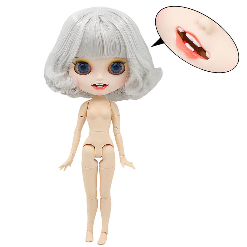 Neo Blythe Doll with Grey Hair, White Skin, Matte Face & Jointed Body Grey Hair Factory Blythe Doll Matte Face Factory Blythe Doll White Skin Factory Blythe Doll
