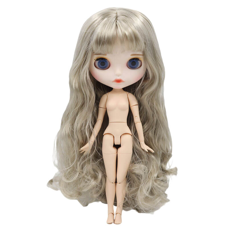 Neo Blythe Doll with Grey Hair, White Skin, Matte Face & Jointed Body Grey Hair Factory Blythe Doll Matte Face Factory Blythe Doll White Skin Factory Blythe Doll