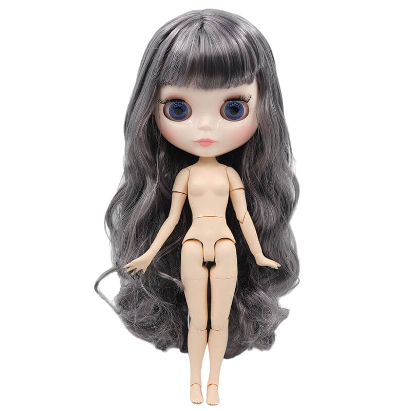 Neo Blythe Doll with Grey Hair, White Skin, Shiny Face & Jointed Body Grey Hair Factory Blythe Doll Shiny Face Factory Blythe Doll White Skin Factory Blythe Doll