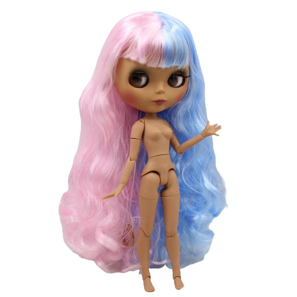 Neo Blythe Doll with Multi-Color Hair, Dark Skin, Matte Face & Jointed Body Dark Skin Factory Blythe Doll Matte Face Factory Blythe Doll Multi-Color Hair Factory Blythe Doll
