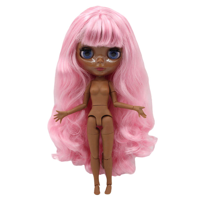 Neo Blythe Boneca com cabelo rosa, pele negra, rosto brilhante e corpo articulado Fábrica de pele negra Blythe Fábrica de cabelo rosa de boneca Blythe Fábrica de bonecas com rosto brilhante Blythe Boneca
