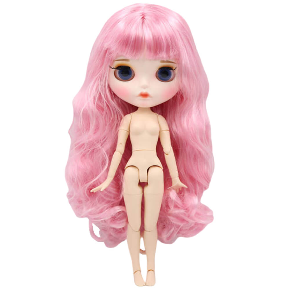 Neo Blythe Doll with Pink Hair, White Skin, Matte Face & Jointed Body Pink Hair Factory Blythe Doll Matte Face Factory Blythe Doll White Skin Factory Blythe Doll