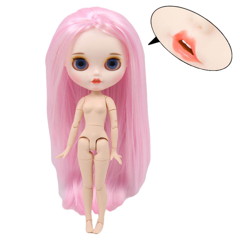 Neo Blythe Doll with Pink Hair, White Skin, Matte Face & Jointed Body Pink Hair Factory Blythe Doll Matte Face Factory Blythe Doll White Skin Factory Blythe Doll