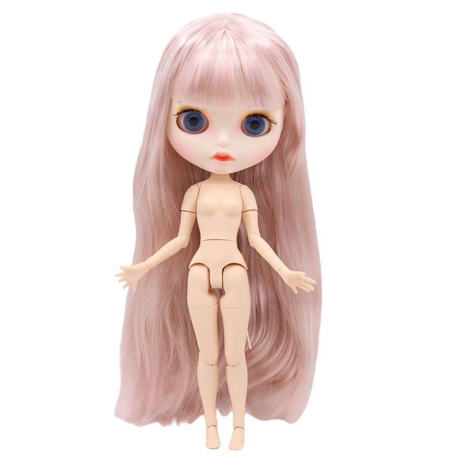 Neo Blythe Doll with Pink Hair, White Skin, Matte Face & Jointed Body Pink Hair Factory Blythe Doll Matte Face Factory Blythe Doll White Skin Factory Blythe Doll