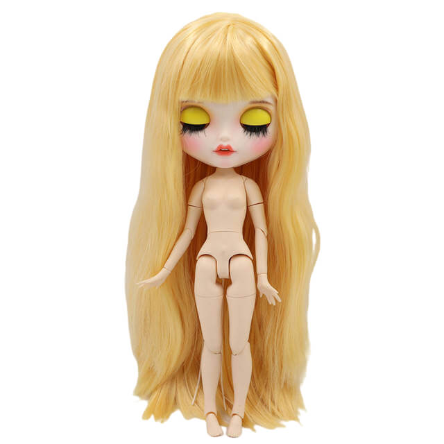 Neo Blythe Doll with Yellow Hair, White Skin, Matte Face & Jointed Body Yellow Hair Factory Blythe Doll Matte Face Factory Blythe Doll White Skin Factory Blythe Doll