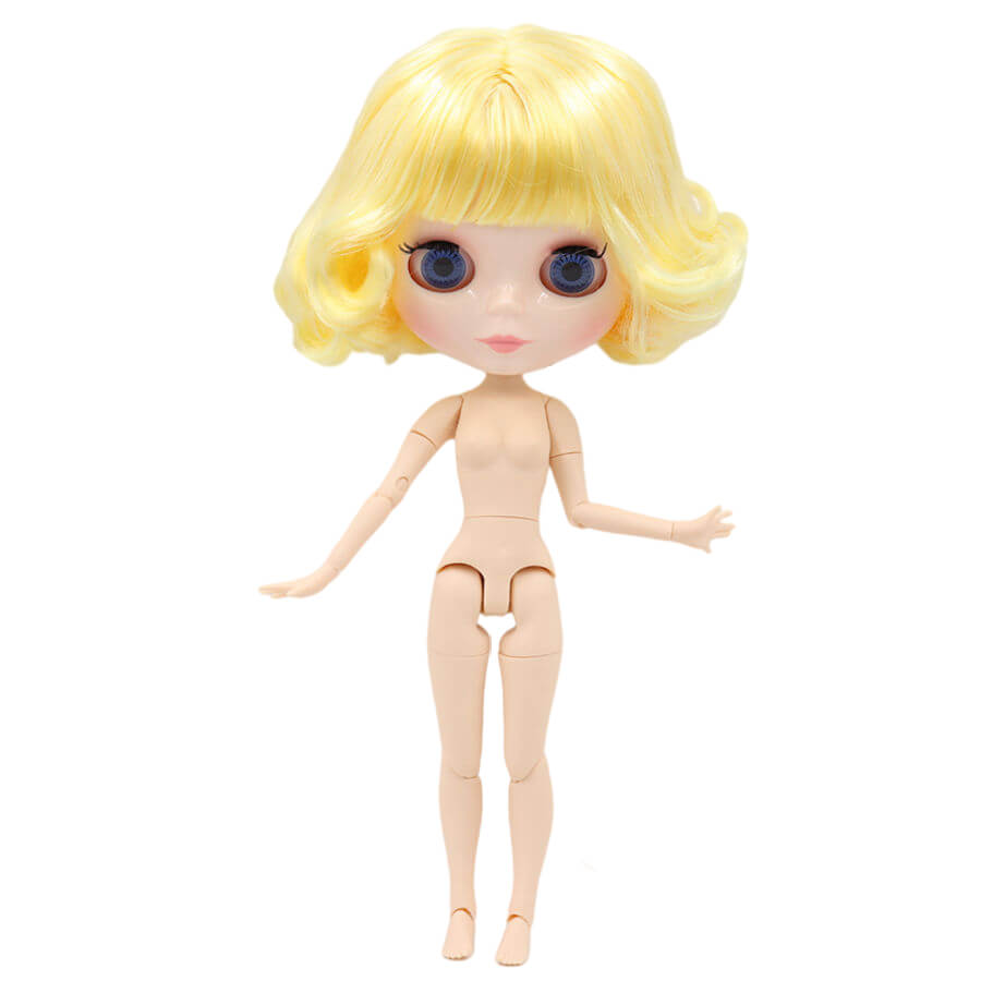 Neo Blythe Doll with Yellow Hair, White Skin, Shiny Face & Jointed Body Yellow Hair Nude Blythe Doll Shiny Face Nude Blythe Doll White Skin Nude Blythe Doll