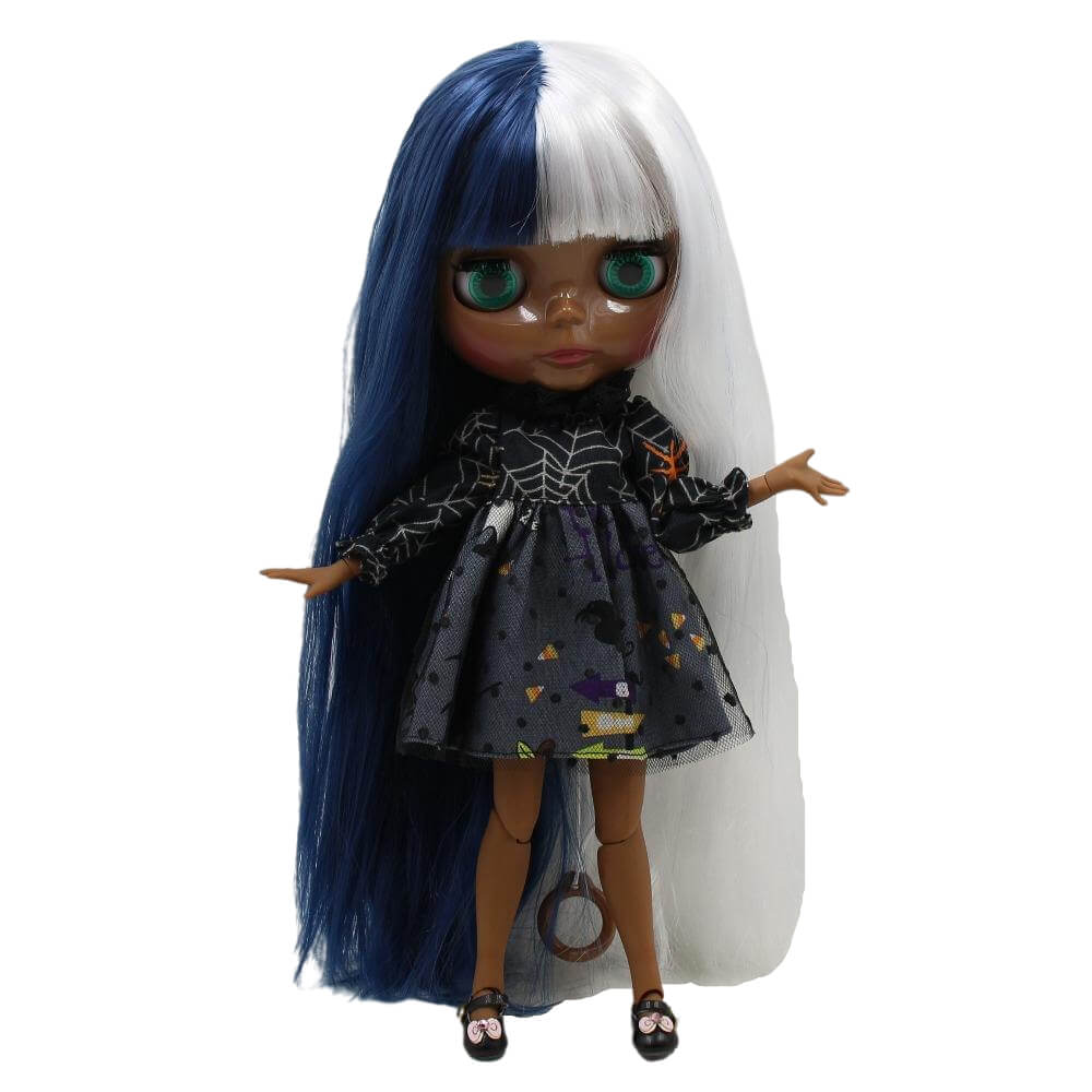 Tracy - Premium Custom Blythe Doll nga adunay Kalmado nga Nawong nga Itom nga Panit Custom Blythe Doll Multi-Color nga Buhok Custom Blythe Doll Sinaw nga Nawong Custom Blythe Doll