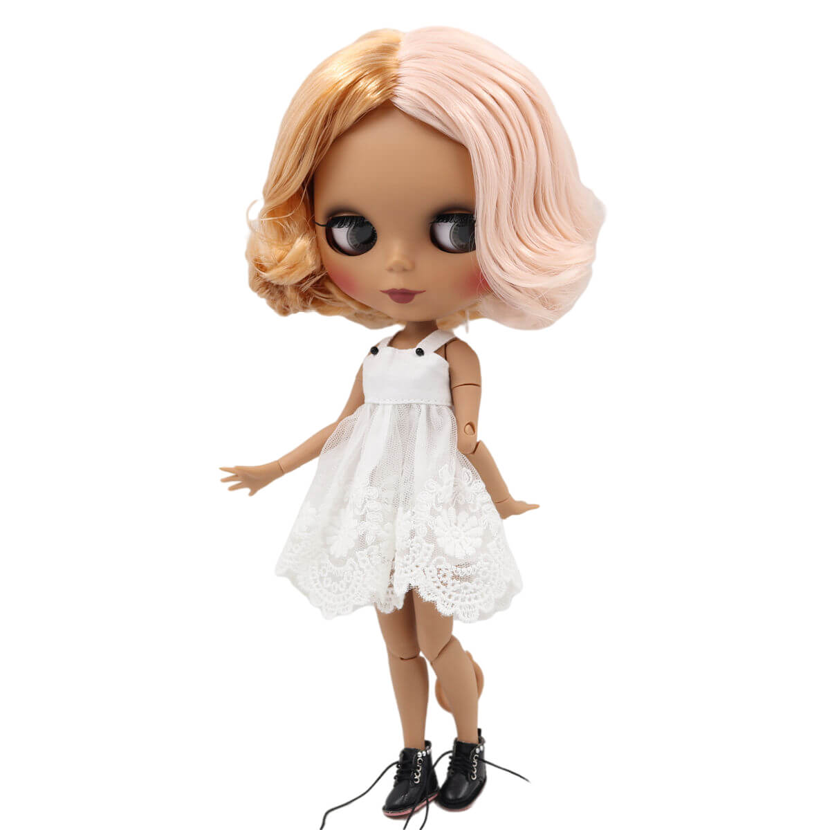 Verona – Premium Custom Blythe Doll with Cute Face Dark Skin Custom Blythe Doll Matte Face Custom Blythe Doll Multi-Color Hair Custom Blythe Doll