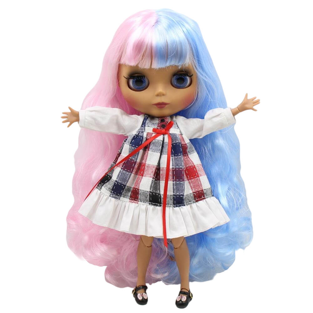 Violet – Premium Custom Blythe Doll with Cute Face Dark Skin Custom Blythe Doll Matte Face Custom Blythe Doll Multi-Color Hair Custom Blythe Doll