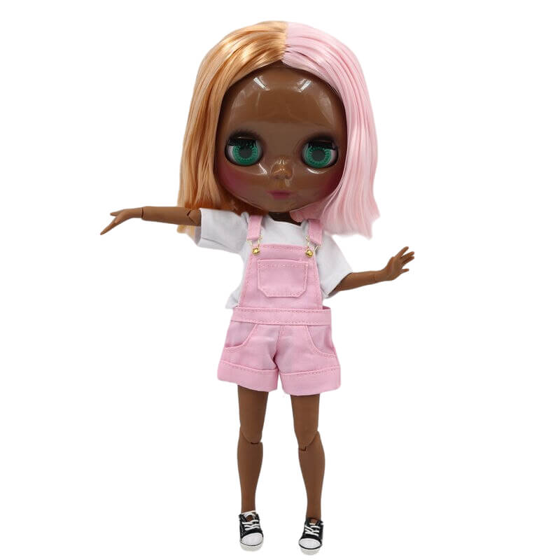 Yasmine – aukščiausios kokybės Blythe lėlė su mielu veidu juoda oda Individualizuota Blythe Doll Daugiaspalviai plaukai Individualizuotos Blythe Doll Blythe Face Custom Blythe Doll