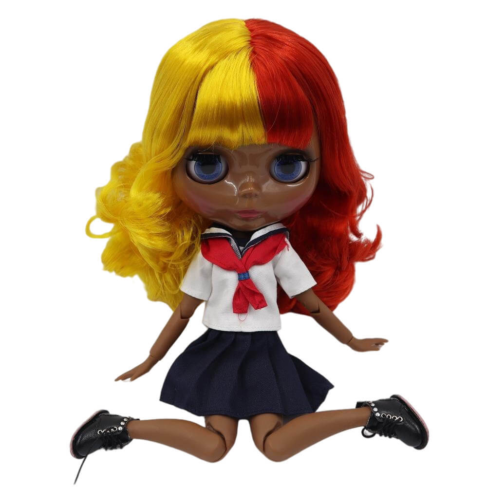 Zara – Premium Custom Blythe Doll with Calm Face Black Skin Custom Blythe Doll Multi-Color Hair Custom Blythe Doll Shiny Face Custom Blythe Doll