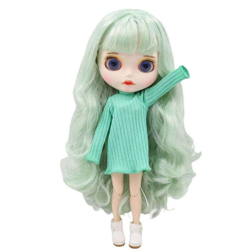 Zaylee – Premium Custom Blythe Doll with Calm Face Matte Face Custom Blythe Doll Mint Hair Custom Blythe Doll White Skin Custom Blythe Doll